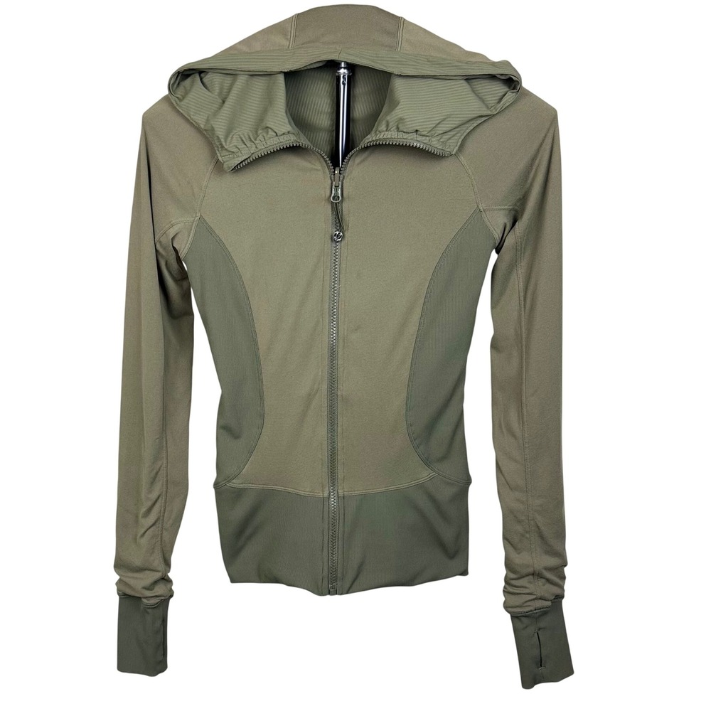 Lululemon Full Zip Hooded Reversible Jacket Womens 4 Green Olive Yoga Activewear